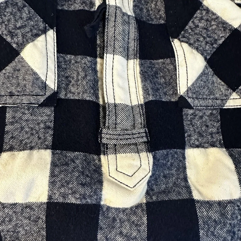 J. Crew‎ Flannel Shirt Men's Sz M Plaid Cotton Wool 1/4 Zip Pockets Black/White